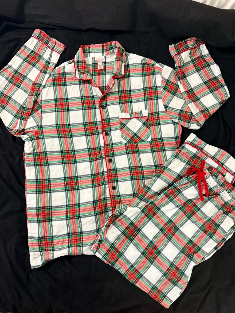 Men or unisex Christmas pajamas plaid button down elastic string pants size L
